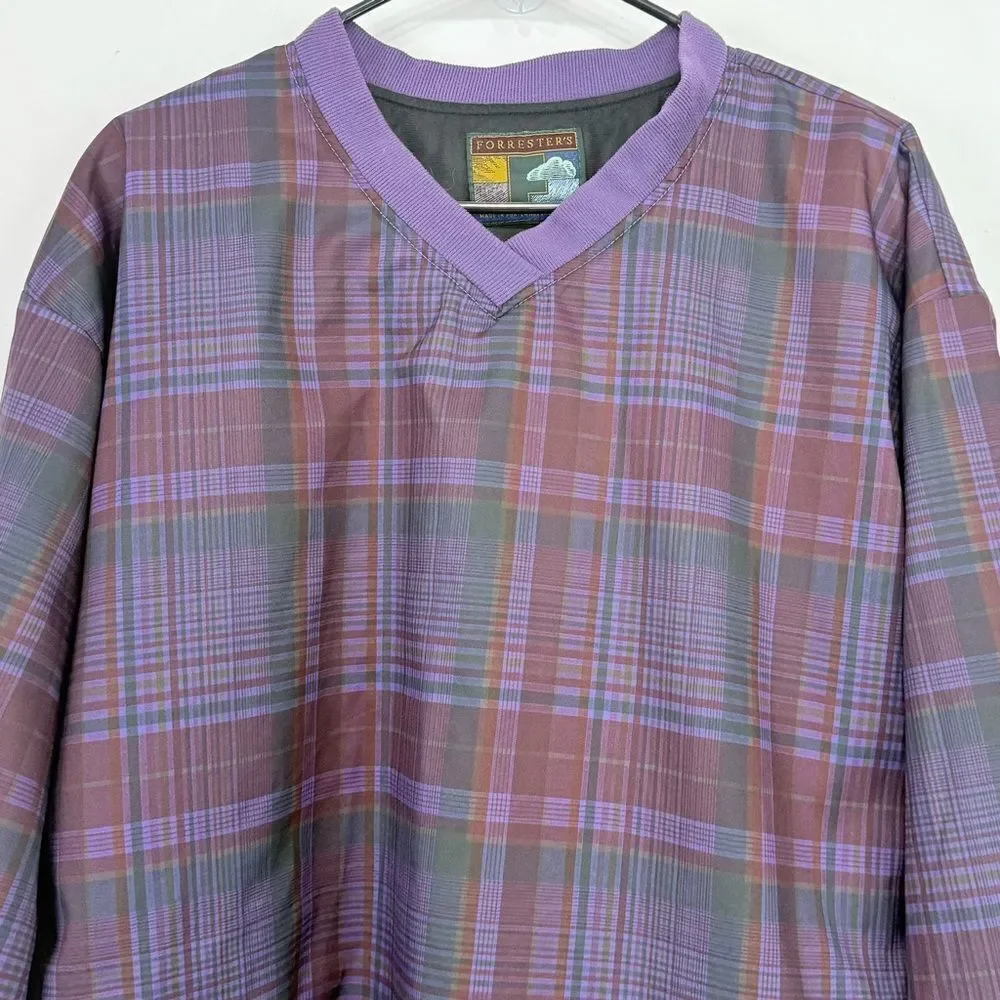 Forrester's Vintage Purple Black Plaid V Neck Water Resistant Pullover